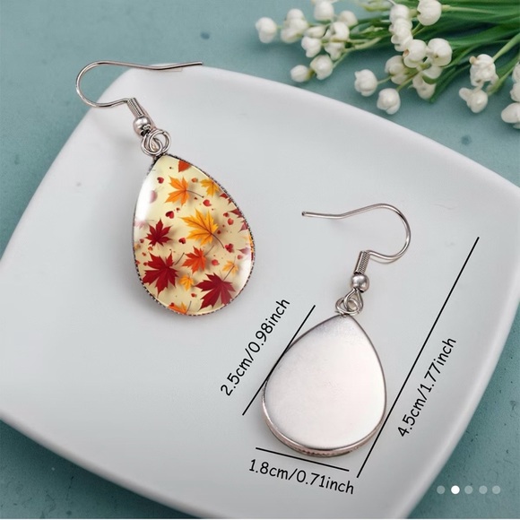 Autumn Leaf Teardrop Earrings - Picture 3 of 6